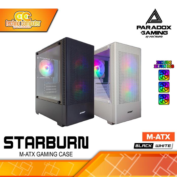 Gambar CASING PARADOX GAMING STARBURN - Mid Tower mATX Case Tempered Glass (Free 3x Fix RGB Fan) dari Techno Computer Bali Kota Denpasar Tokopedia