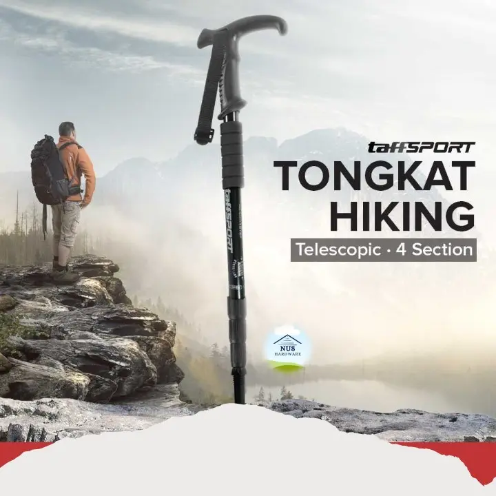 TaffSPORT Tongkat Gunung Hiking Trekking Pole Telescopic 4 Section Anti Slip Camping Outdoor