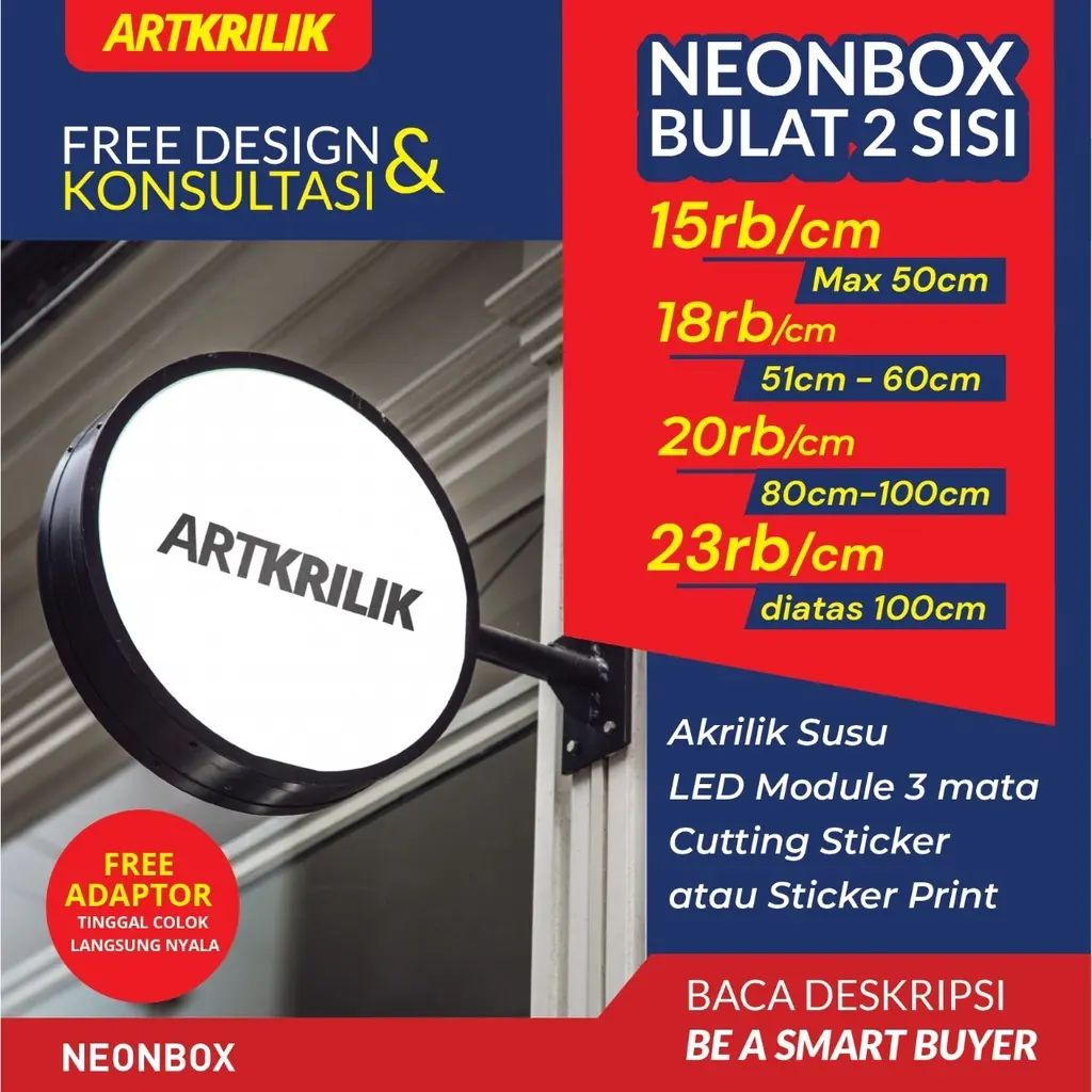 NEON BOX PROMO!! MURAH BERKUALITAS NEON BOX BULAT/KOTAK 1 DAN 2 SISI | TINGGAL PASANG