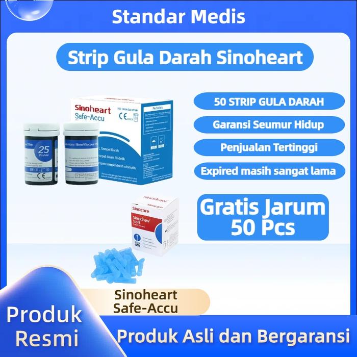 Gambar Free Jarum Sinocare/Sinoheart Safe Accu Strip Uji Gula Darah (50 Strip) Sinoheart  Sinocare Strip Gula Darah Stik Gula Darah Sinoheart Cek gula darah dari Sunhealth Indonesia Kota Tangerang Tokopedia