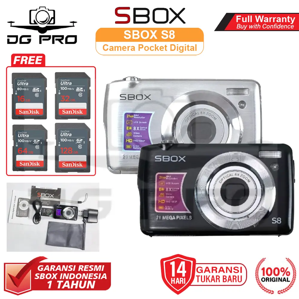SBOX S8 Camera Pocket Digital 21MP - Kamera Saku - Garansi Resmi
