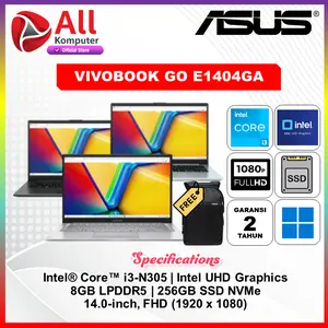Laptop Asus VIVOBOOK E1404GA i3 N305 8Core Ram 8Gb Storage 512Gb Ssd Layar 14.0 inch Fhd Windows 11 + Ohs