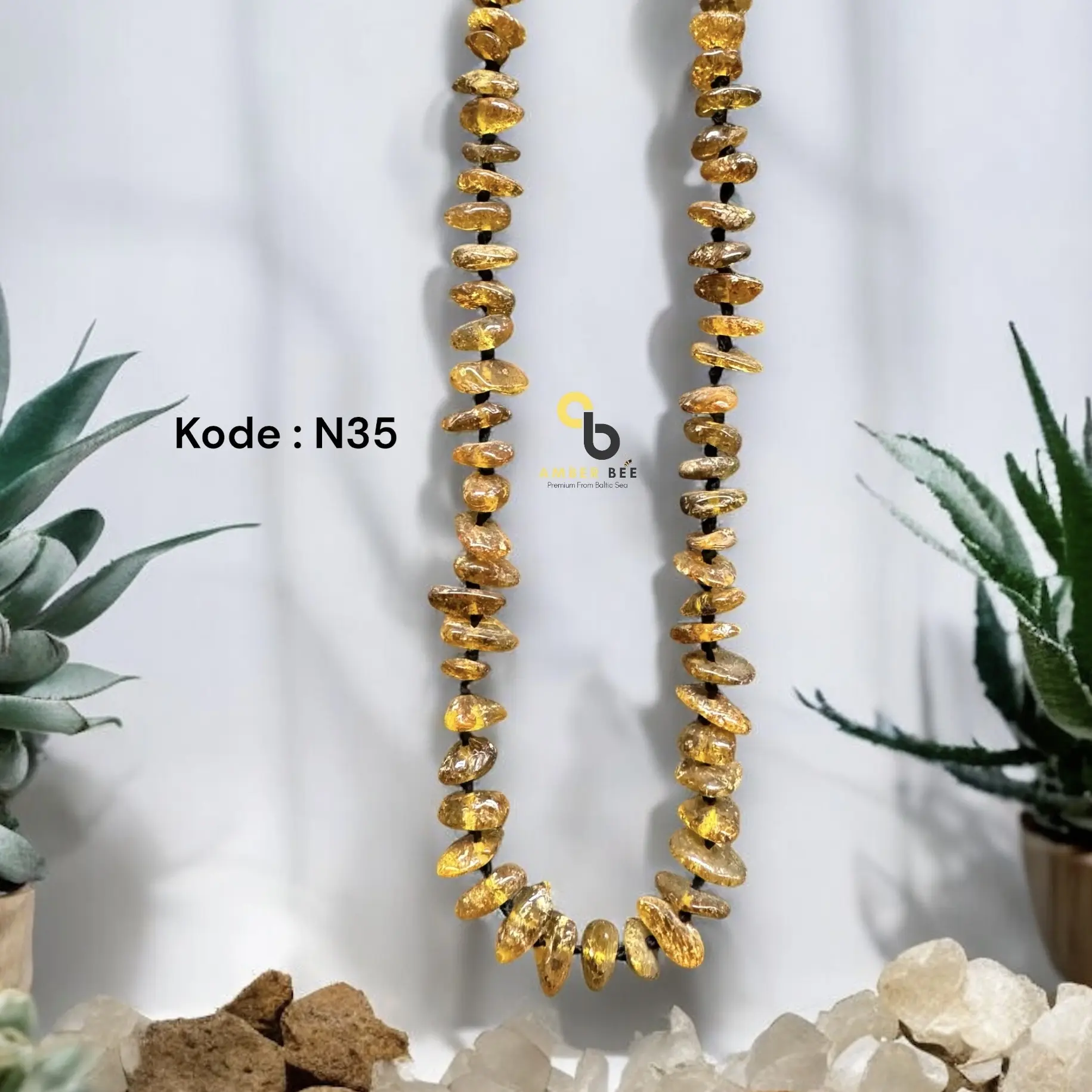 Kalung Amber Anak Premium Chips Green Glossy By Amber Bee NGC35