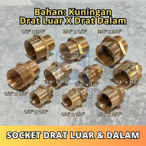 Sok Drat Luar Dalam Kuningan Kombinasi Varian Socket Extension Kran 1/8 1/4 3/8 1/2 3/4