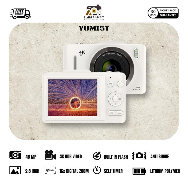 Kamera Digital BLANZAVA CAM YUMI5T 4K Digital Camera Original 48MP 16X Digital Zoom Anti Shake Auto Focus Vintage Portable Camera Aesthetic Pocket Digicam Estetik untuk Photography Free Memory Card 32GB up to 128GB Hitam Putih Ready Stock 2
