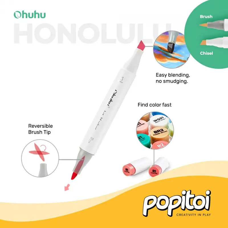 OHUHU Honolulu 24 48 72 104 120 168 216 320 Alcohol Art Marker Color Dual Tip BRUSH and CHISEL Alcohol Water color acrylic Art Marker Spidol Warna Gambar Manga Anime Alkohol 2