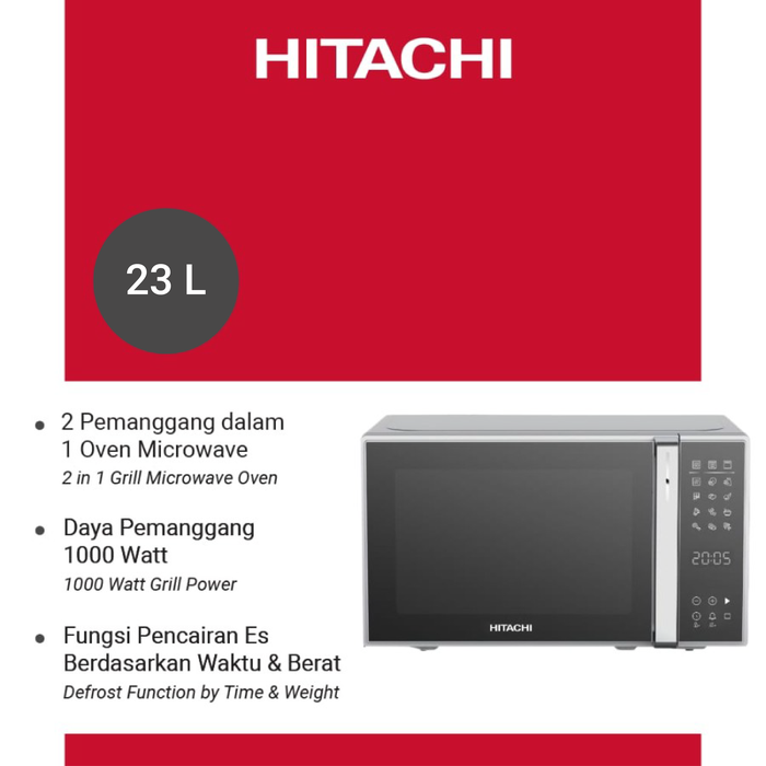Gambar HITACHI Microwave and Grill Silver 23 Liter HMR-DG2312 dari Hitachi Authorized Store Kota Administrasi Jakarta Timur Tokopedia