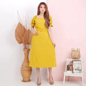 [ Siro ] Midi Dress Wanita Nana Polos Kringkel Unigiri Premium || Midi Dress / Dress Casual / Mini Dress / Dress Korea Style / elegan / Dress Kekinian / Dress Wanita / Dress Fashion / Pakaian wanita / Dress Motif / Dress natal / Dress Modis