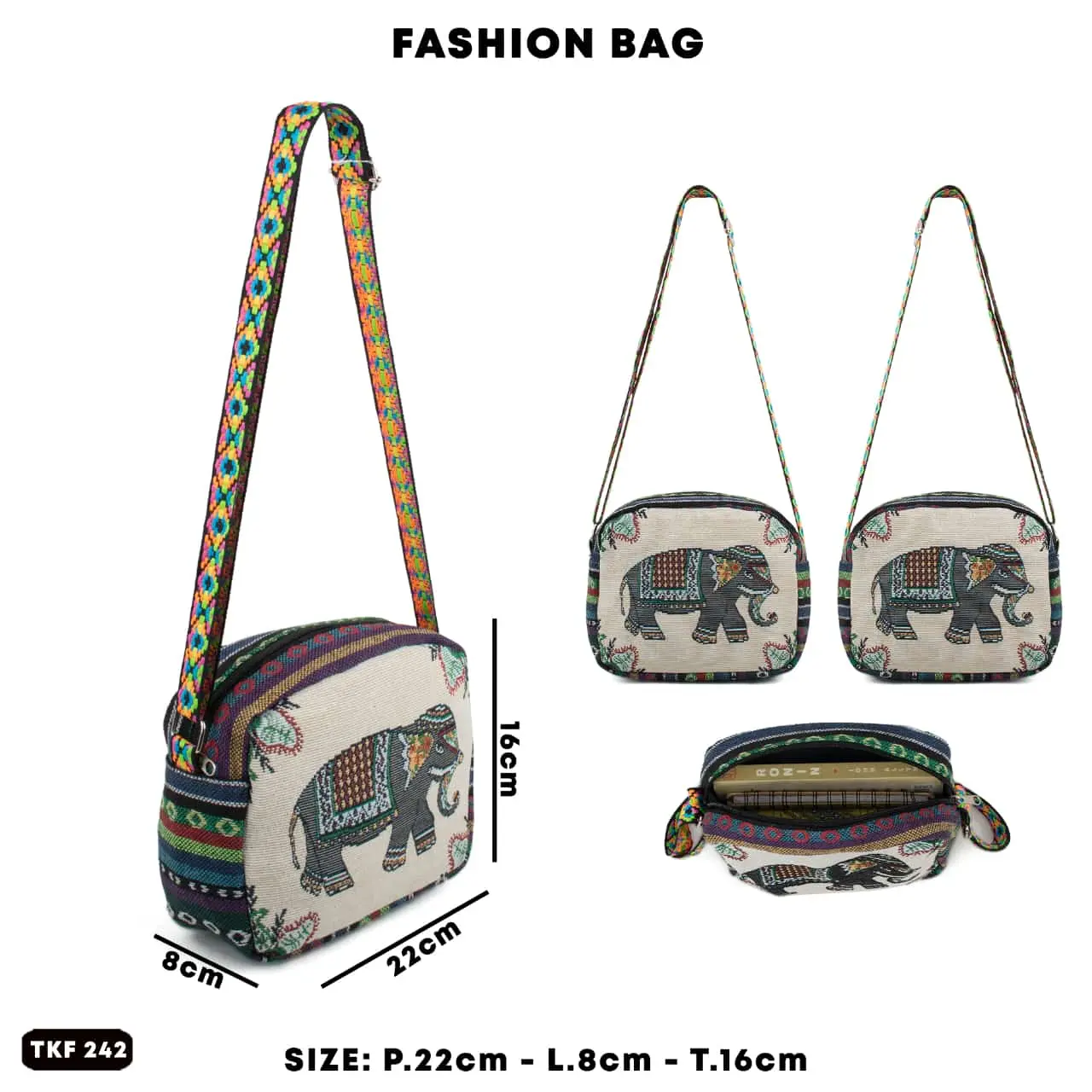 TERMURAH...TAS SELEMPANG WANITA MOTIF GAJAH THAI TKF 242 IMPORT.