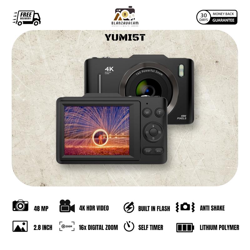 Kamera Digital BLANZAVA CAM YUMI5T 4K Digital Camera Original 48MP 16X Digital Zoom Anti Shake Auto Focus Vintage Portable Camera Aesthetic Pocket Digicam Estetik untuk Photography Free Memory Card 32GB up to 128GB Hitam Putih Ready Stock 1