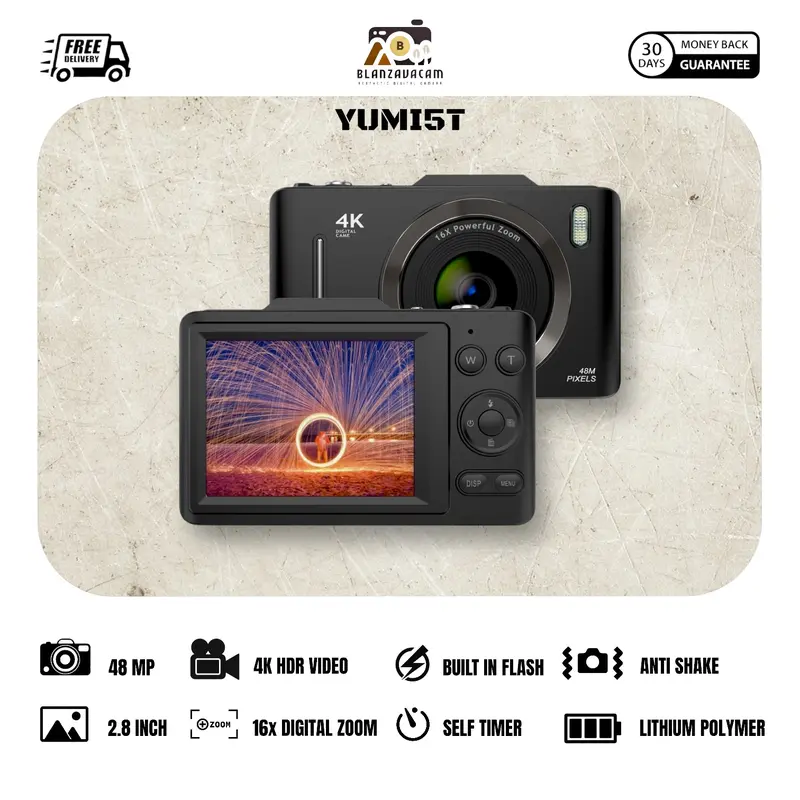 Kamera Digital BLANZAVA CAM YUMI5T 4K Digital Camera Original 48MP 16X Digital Zoom Anti Shake Auto Focus Vintage Portable Camera Aesthetic Pocket Digicam Estetik untuk Photography Free Memory Card 32GB up to 128GB Hitam Putih Ready Stock 0