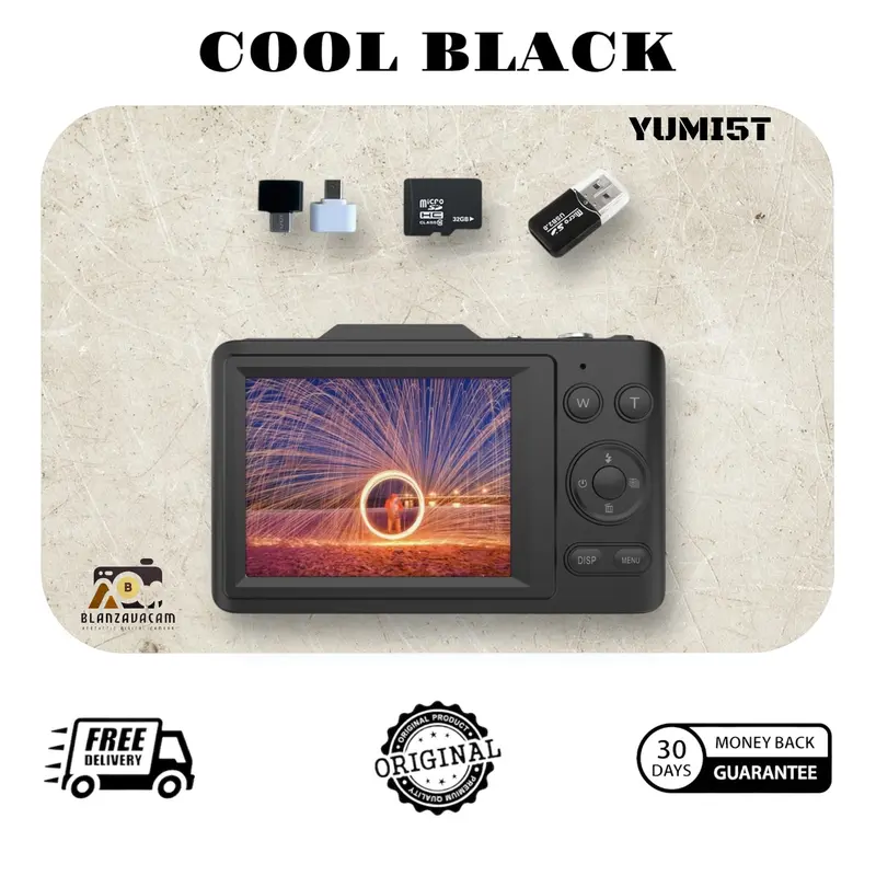 Kamera Digital BLANZAVA CAM YUMI5T 4K Digital Camera Original 48MP 16X Digital Zoom Anti Shake Auto Focus Vintage Portable Camera Aesthetic Pocket Digicam Estetik untuk Photography Free Memory Card 32GB up to 128GB Hitam Putih Ready Stock 4