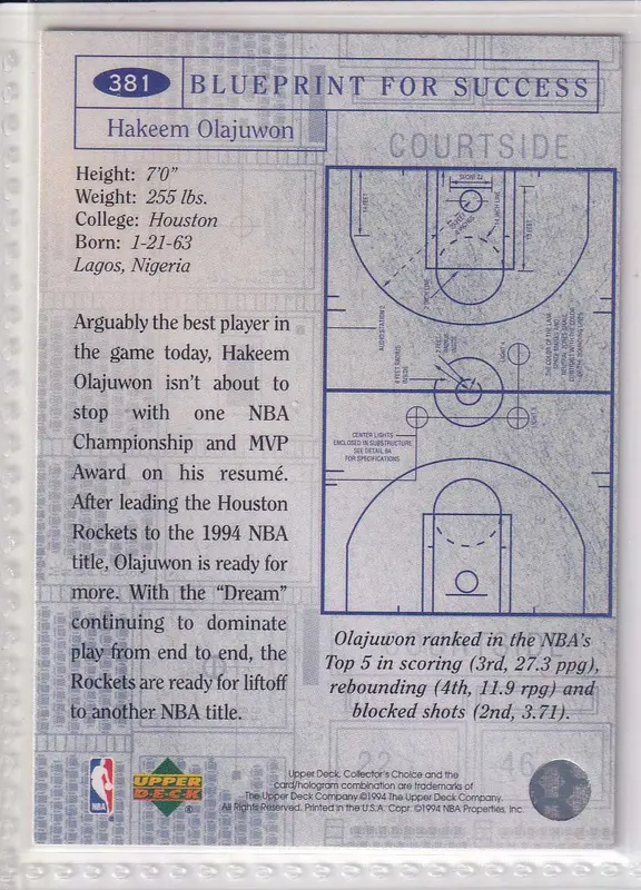 1994-95 Upper Deck Collector's Choice Silver Foil Signature #381 Blueprint for Success Hakeem Olajuwon 1
