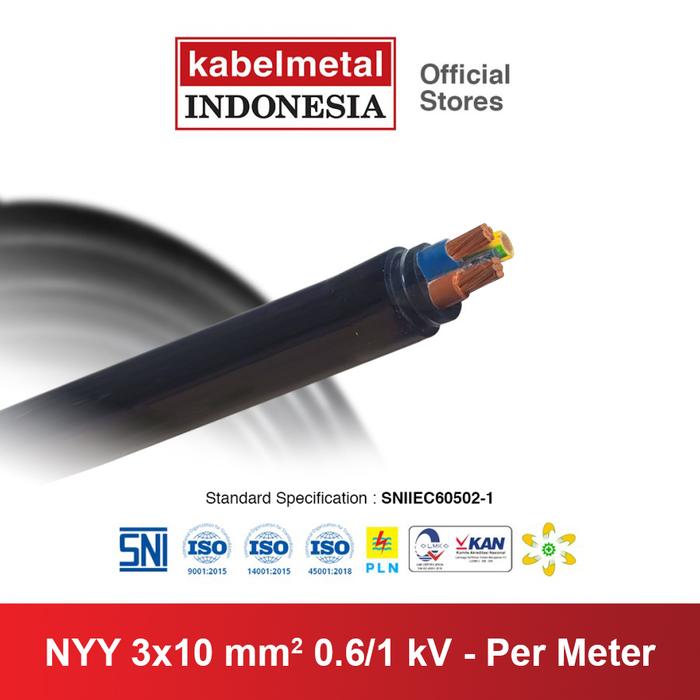 Gambar Kabel NYY 3x10 mm Per Meter kabelmetal INDONESIA - Tufur Outdoor Kawat Tembaga Tunggal PVC Hitam Listrik KMI SNI dari Kabelmetal Indonesia Kota Administrasi Jakarta Timur Tokopedia