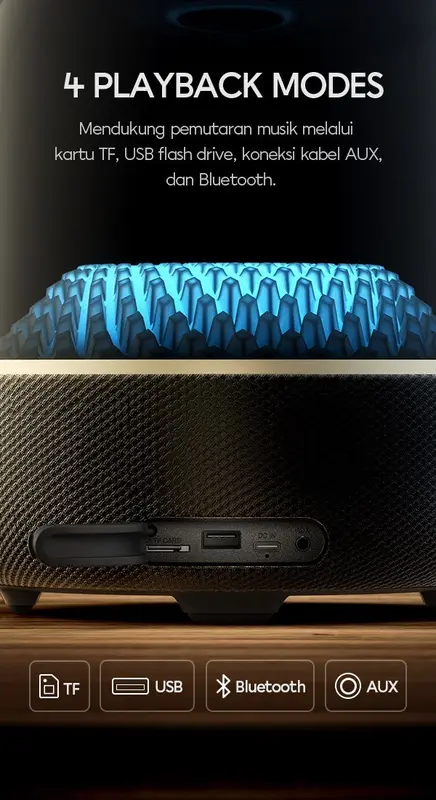 SPEAKER VIVAN VS90 FULLY TRANSPARENT RGB LIGHT EFFECT 360 OMNIDIRECTIONAL 20W SOUND EXTRABASS BLUETOOTH SD USB JACK 3.5MM AUX TWS MODE BLACK 5