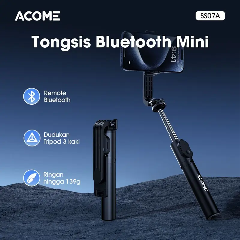 TRIPOD TONGSIS ACOME SS07A DENGAN REMOTE BLUETOOTH CONTROL TONGKAT HP SELFIE STICK PORTABLE FLEXIBLE 4