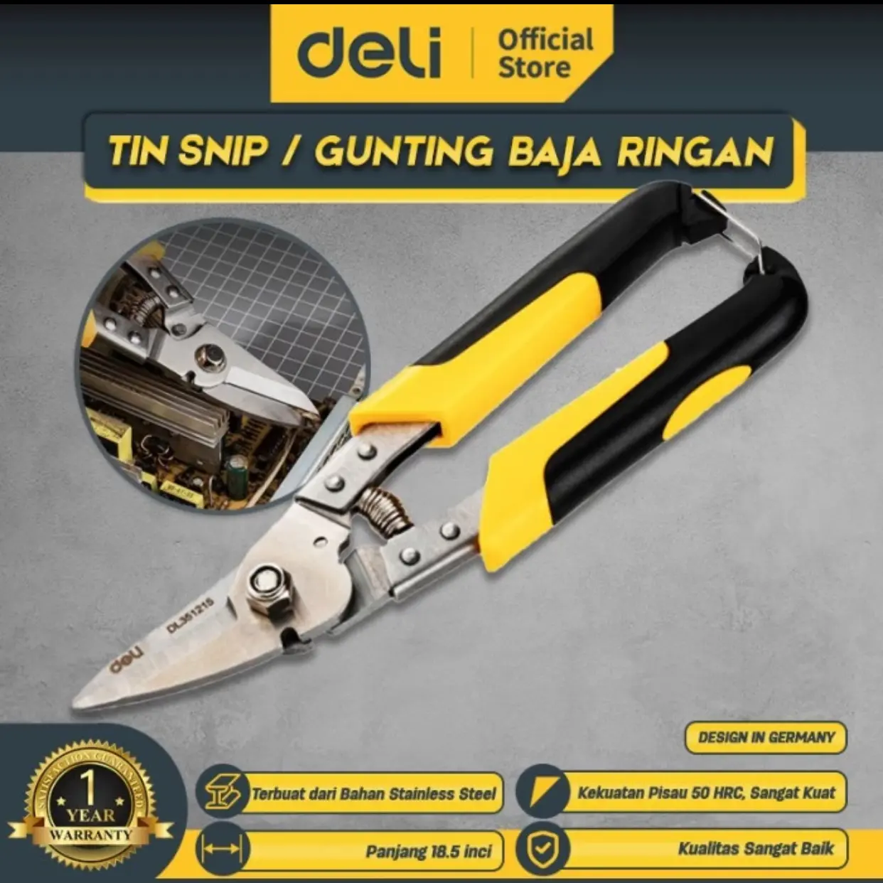 Deli gunting holo baja ringan gunting seng 8,5 inch