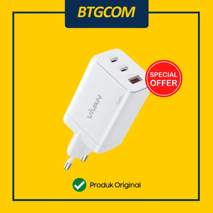 Gambar CHARGER VIVAN C65 65W WATT FASTCHARGING TRIPLE OUTPUT USB C/A GAN METAL dari btgcom Kota Denpasar 2 Tokopedia