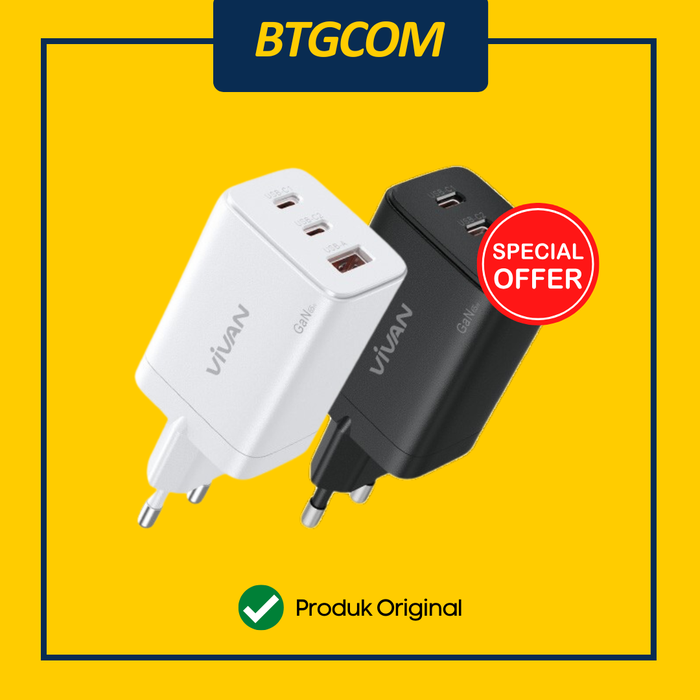 Gambar CHARGER VIVAN C65 65W WATT FASTCHARGING TRIPLE OUTPUT USB C/A GAN METAL dari btgcom Kota Denpasar Tokopedia