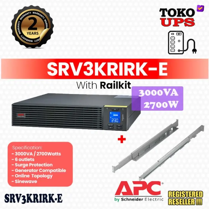 UPS APC 3KVA 3000VA 2700W SRV3KRIRKE SRV3KRIRK Easy UPS Online Rackmount Railkit