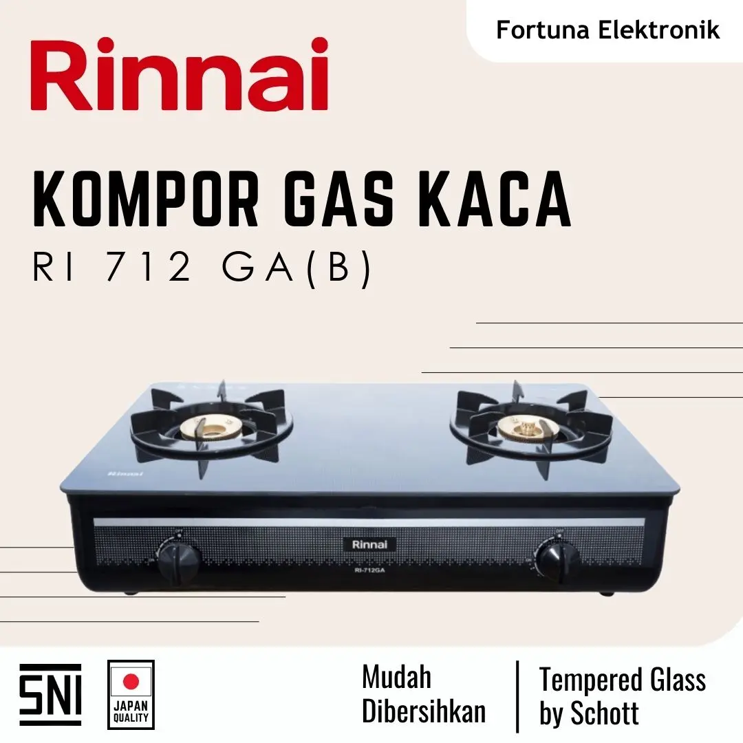 Rinnai Kompor Gas Kaca RI 712 GAB 2 Tungku Api Lilin