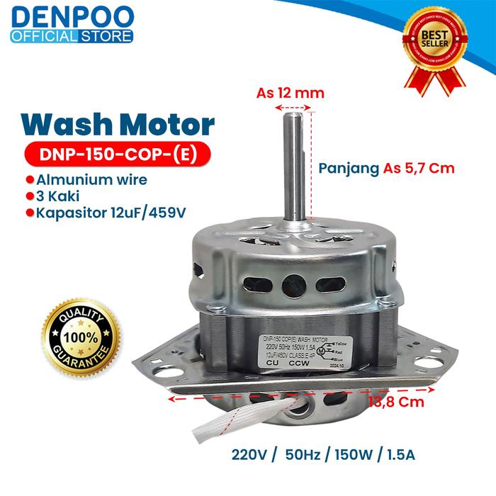 Gambar DENPOO DINAMO TEMBAGA WASH MOTOR MESIN CUCI AS 12 MM-DNP-150-COP (E) dari Denpooofficialshop Kota Administrasi Jakarta Utara Tokopedia