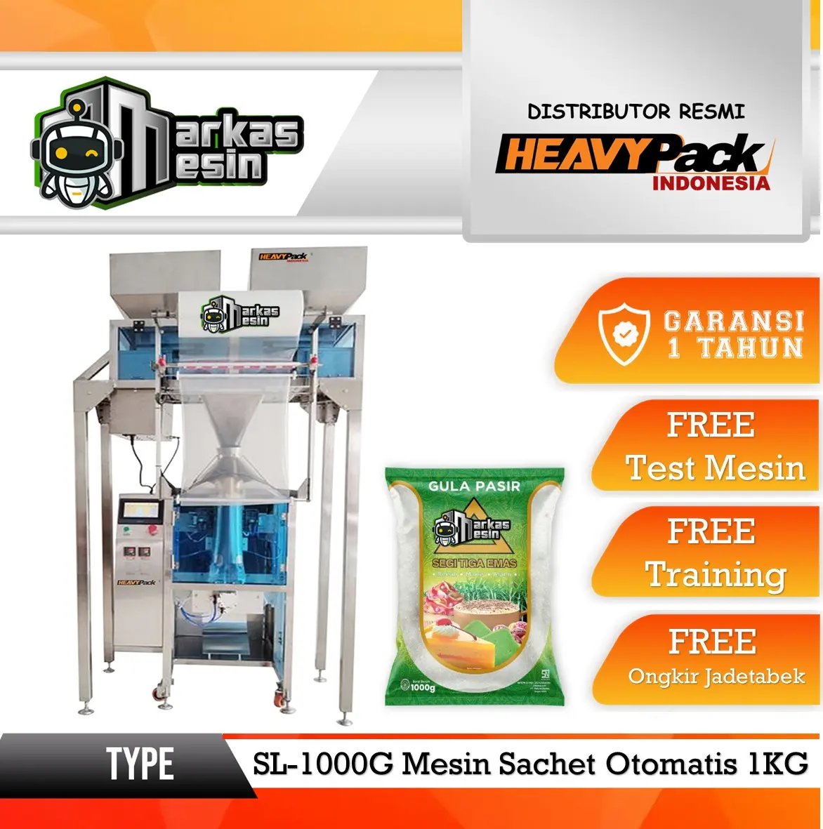 Mesin Sachet Otomatis Snack Granule Butiran 1KG SL-1000G HEAVYPACK