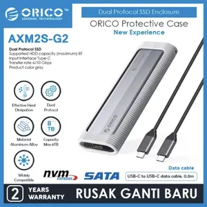 ORICO AXM2S-G2 Casing M2 SATA dan NVME External Case Eksternal M.2 SATA dan NVME Dual Protocol