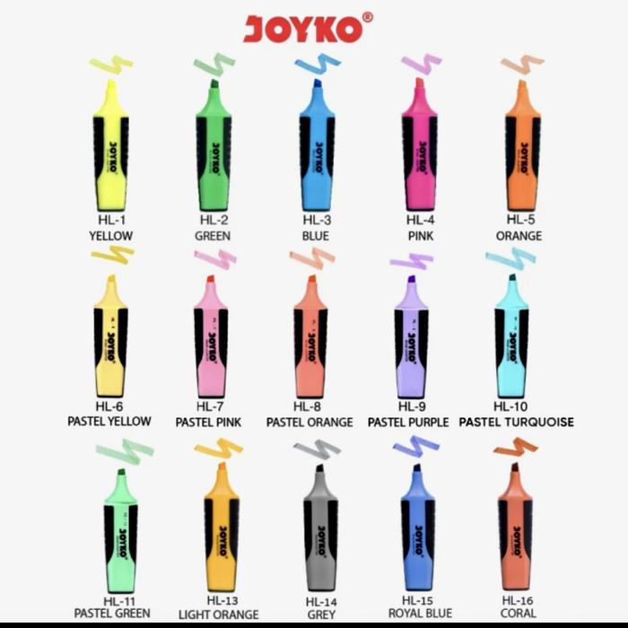 Penanda Box Jual JOYKO Highlighter / Penanda Berwarna HL-8 - Yellow, Per box/10 pcs ...