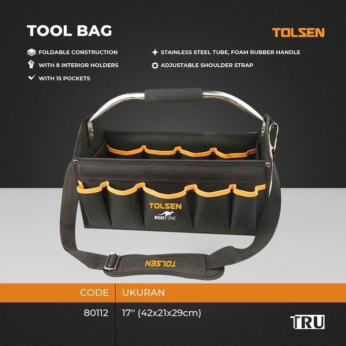 Gambar Tool Bag 17" Tas Perkakas Kerja Box Tempat Peralatan Alat Tukang Hardware dengan Handle Besi 80112 Tolsen dari Truteknik Kota Tangerang Tokopedia