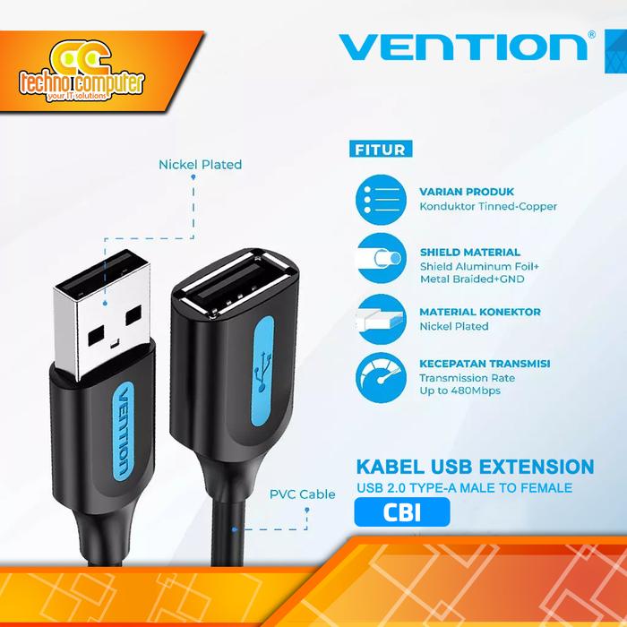 Gambar VENTION Kabel USB Extension USB 2.0 Male to Female - CBI dari Techno Computer Bali Kota Denpasar Tokopedia