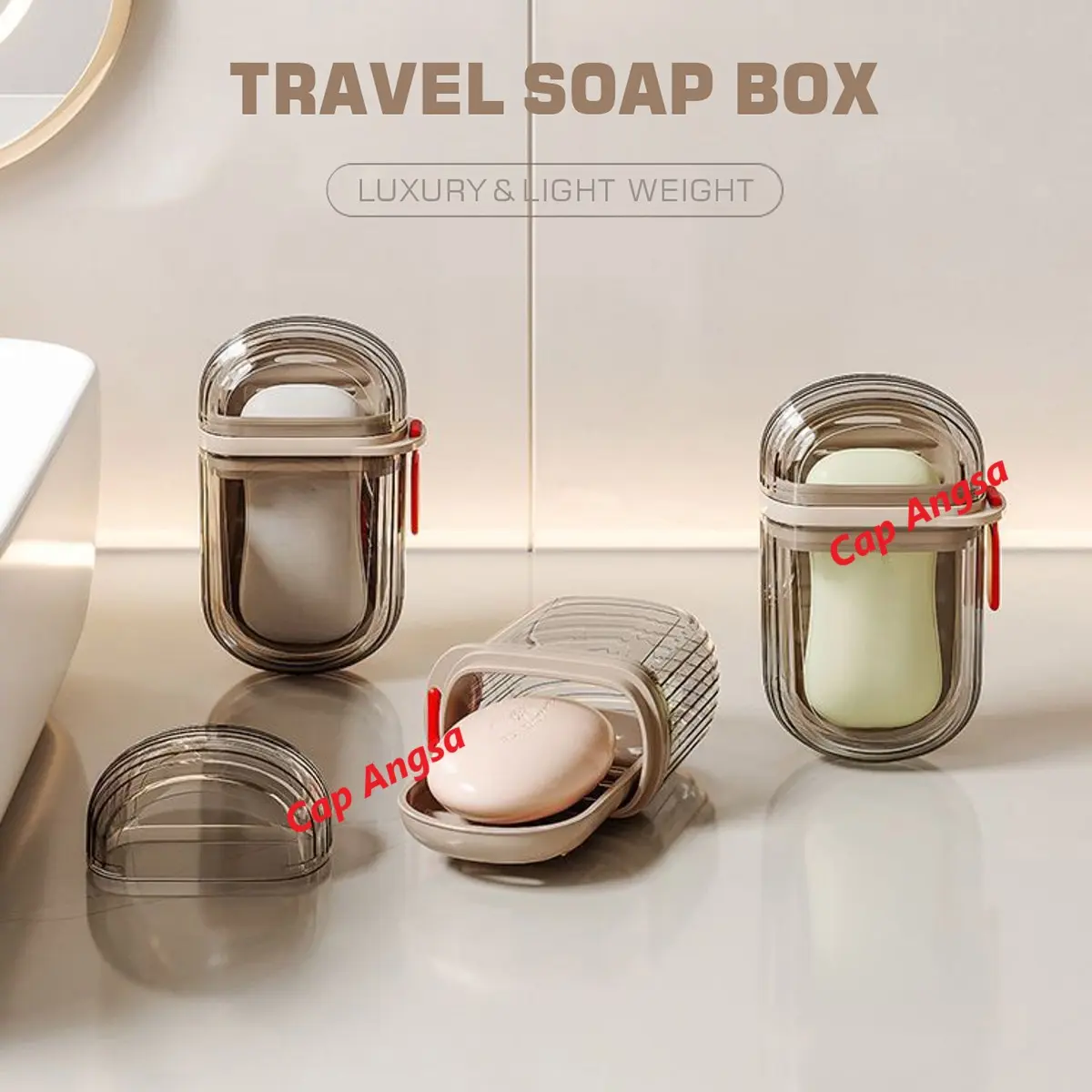 [CAP ANGSA] Kotak Sabun Travel Portable | Tempat Sabun Batangan Dengan Drainase | Wadah Sabun Kamar Mandi Mini Anti Lembek | Soap Box Ringan Kompak Untuk Bepergian | 2 Warna Brown Transparent dan White bentuk Mewah dan Ringan Cocok untuk Sabun Batang