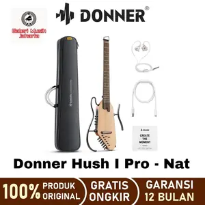Donner Hush I Pro Portable Gitar Akustik Elektrik Silent Natural dengan 18 Efek & 8 Simulasi Suara Gitar Klasik - Garansi 12 Bulan