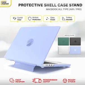PELINDUNG / COVER for MacBook Protective Shell Case Air Pro 13 14 16 M4 M3 M2 M1 Kickstand Casing Frosted Matte Luxury Feel Hidden Stand Doff  Solid Color Folding Bracket