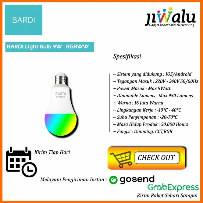 BARDI Smart LIGHT BULB RGB+WW 9W Wifi Wireless IoT For Home Automation