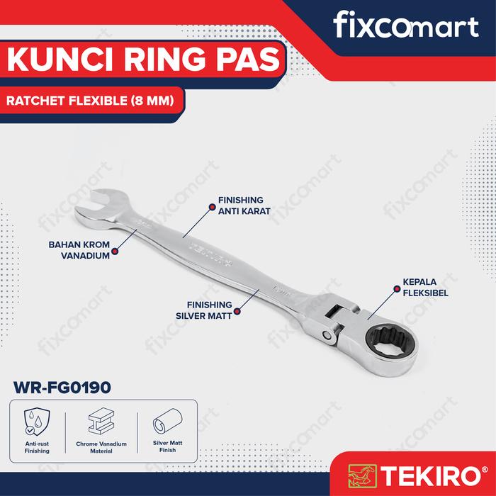 Gambar Kunci Ring Pas Ratchet Flexsibel 8 mm dari Fixcomart Kota Administrasi Jakarta Utara Tokopedia
