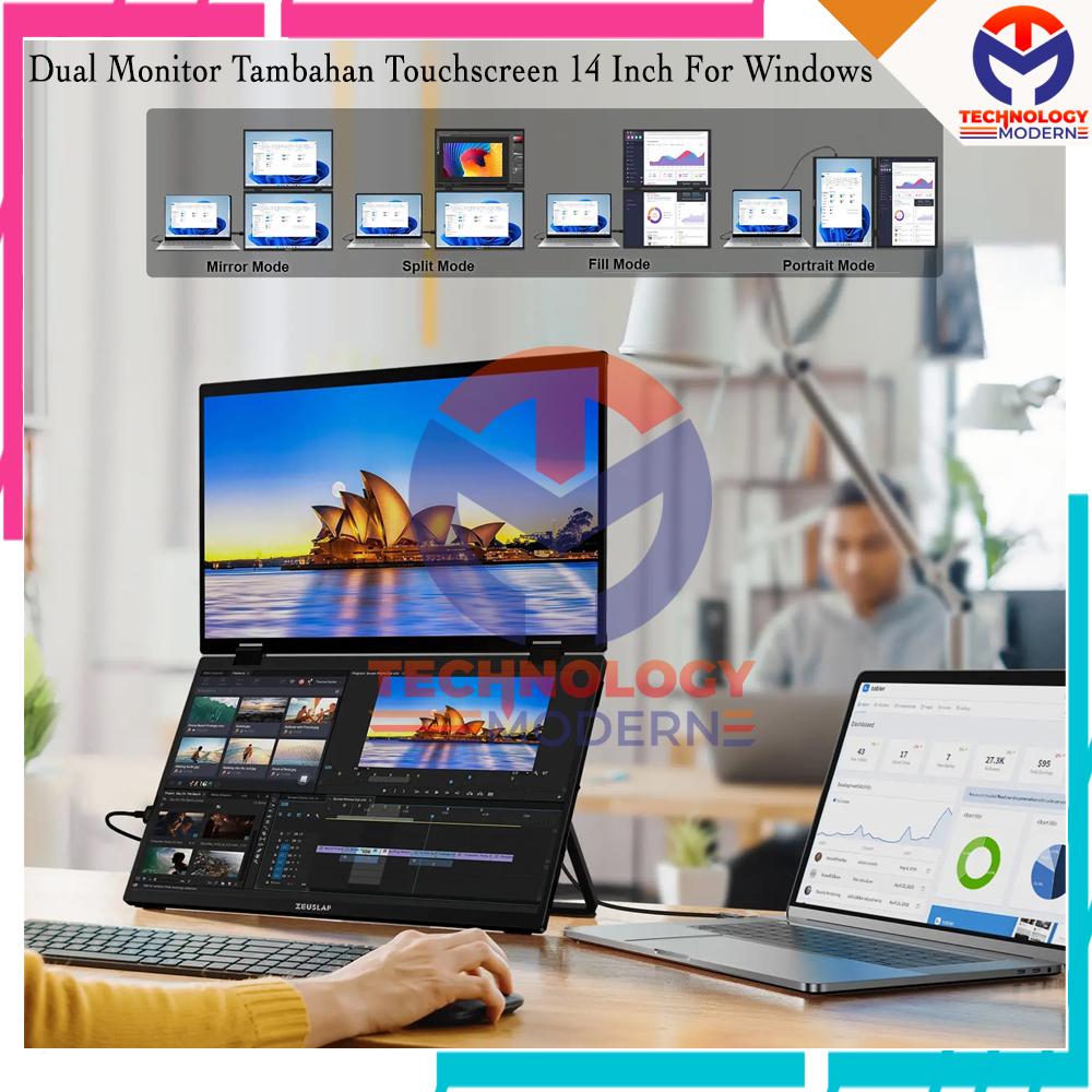 Dual Monitor Portabel 14 Inch Touchscreen Extend Display with 360º Flip Windows Support Surface Phone Xbox PS5