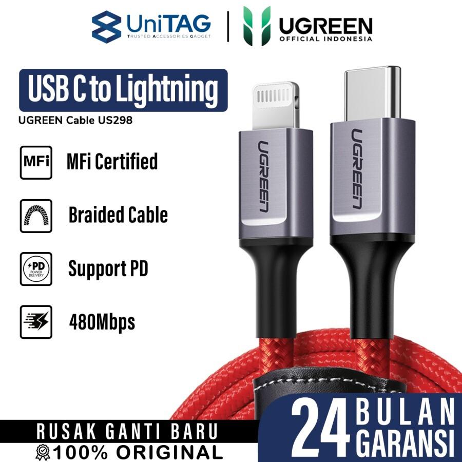 UGREEN Kabel Charger Lightning - USB C 3A Braided 1m - Red US298 20309