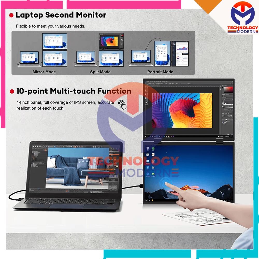 Triple Monitor Touchscreen Portabel 14 Inch Extend Display with 360º Flip For Windows & Mac Support Phone Surface PS5 Xbox