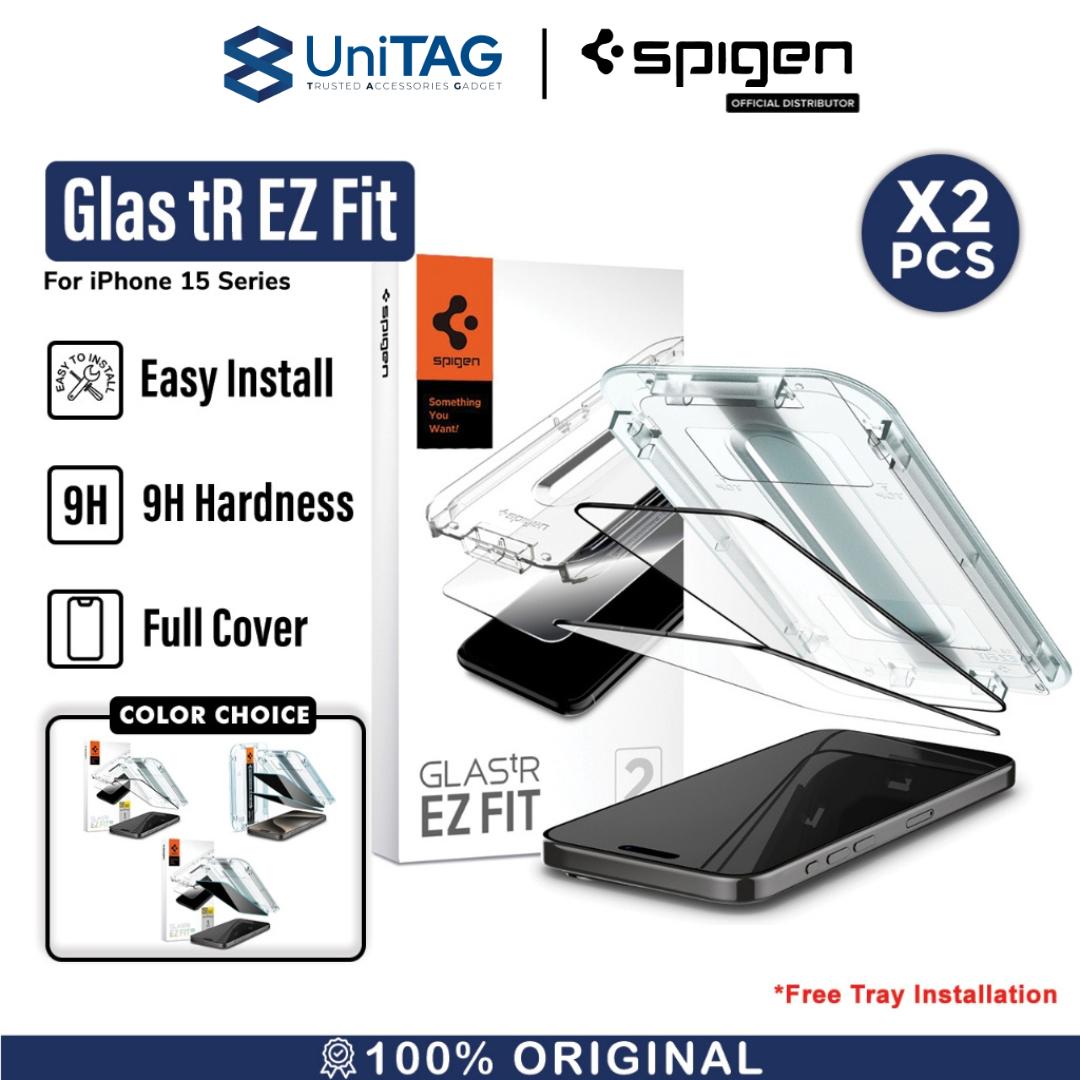 Spigen iPhone 15 Pro Max Tempered Glass Full Cover with Tray 2 Pack GlastR EZ Fit - Black AGL06873