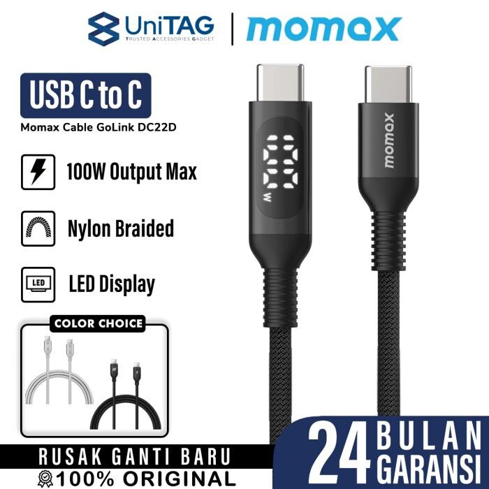 Cable Data USB Type C to C Momax Braided 100W PD QC LED Fast Charging