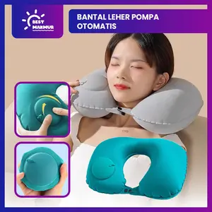 Best Makmur - Bantal Leher Angin Pompa Otomatis Portable - Bantal Leher Auto Pompa Traveling Inflatable Travel Neck Pillow U-Shaped Bed Bludru