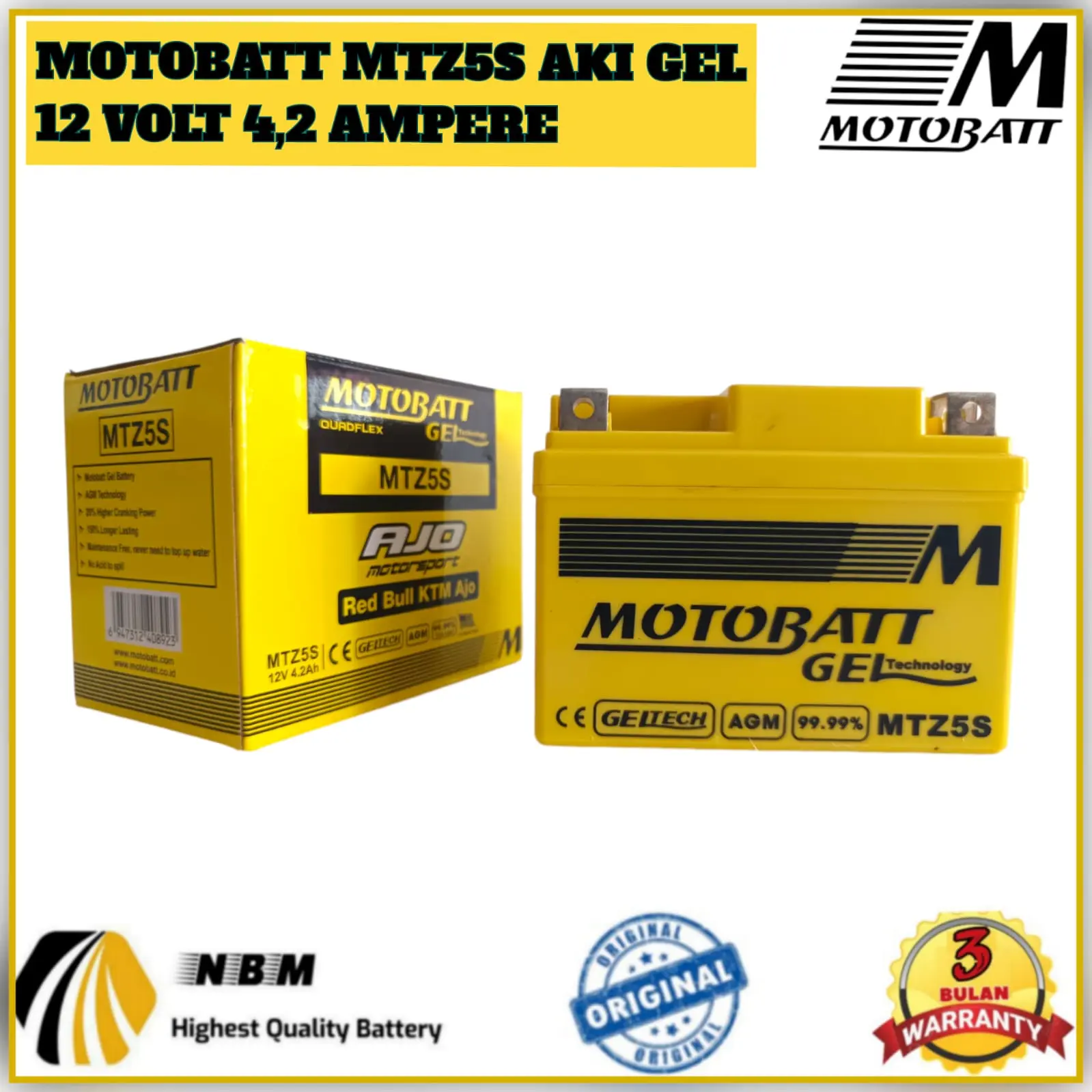 Aki motor Mio M3 J GT Soul Xeon Fino X ride Byson Motobatt MTZ5 GEL