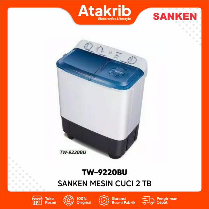 Gambar SANKEN MESIN CUCI 2 TABUNG TW-9220BU Kapasitas 7 Kg dari Atakrib Elektronik Yogyakarta Kab. Sleman Tokopedia