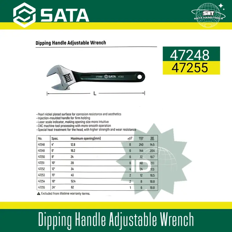 SATA Kunci Inggris 10" Handle Karet 47251 EU Style Adj. Wrench 4