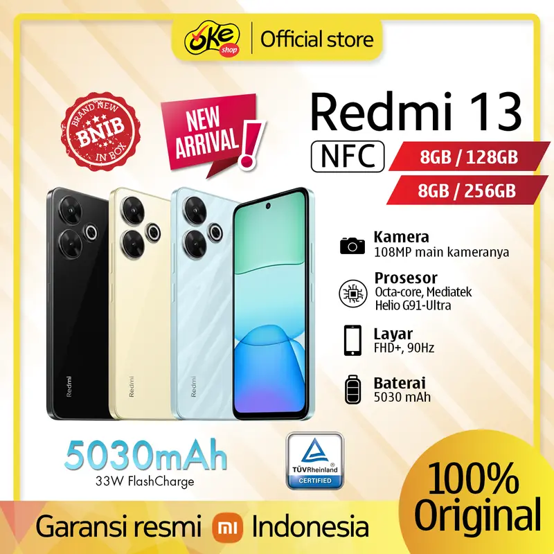 Xiaomi Redmi 13 4G 8/256 GB 8/128 GB NFC Garansi Resmi not Redmi note 13 0