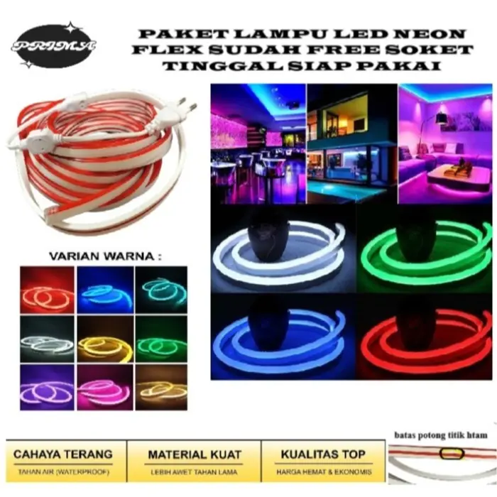 Paket 5M , 10M , 15M 20M ( free soket 1 )Lampu LED Neon Flex AC 220V