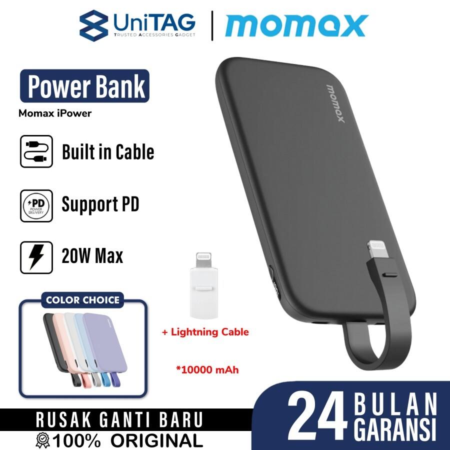 Momax Powerbank Built-in Kabel Charger USB C 10000mAh iPower PD 3 - White IP118W-1