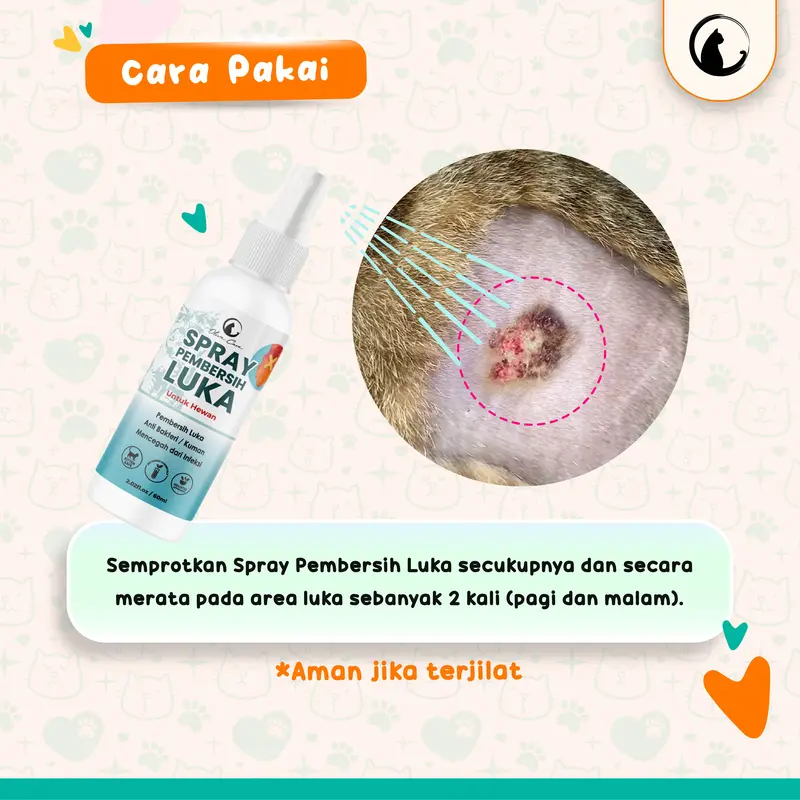 Olive Care Spray Kucing PEMBERSIH LUKA untuk Kulit Luka Basah & Kering, Luka Berdarah, Koreng dan Cegah Infeksi 3