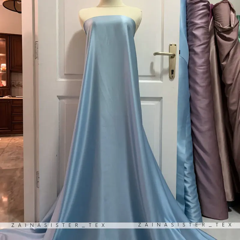 1/2 Meter Kain Satin Armany Silk Silky - saten bridesmaid - Ice Blue bahan baju 4